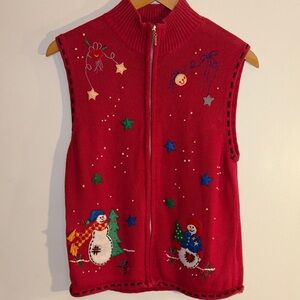 Festive Red Snowman Sweater Vest Ugly Christmas Sweater Party Teacher Holiday